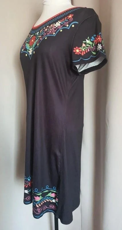 Vestido negro de manga corta con estampado floral talla 40 - L – photo 4